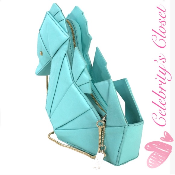♥️SOLD♥️KATE♠️SPADE SEAHORSE Chain Shoulder Clutch Limited Edition Blue Bag S - Picture 4 of 17